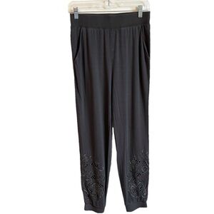 Express High Rise Floral Embroidered Joggers Pants Solid Gray Pockets XS
